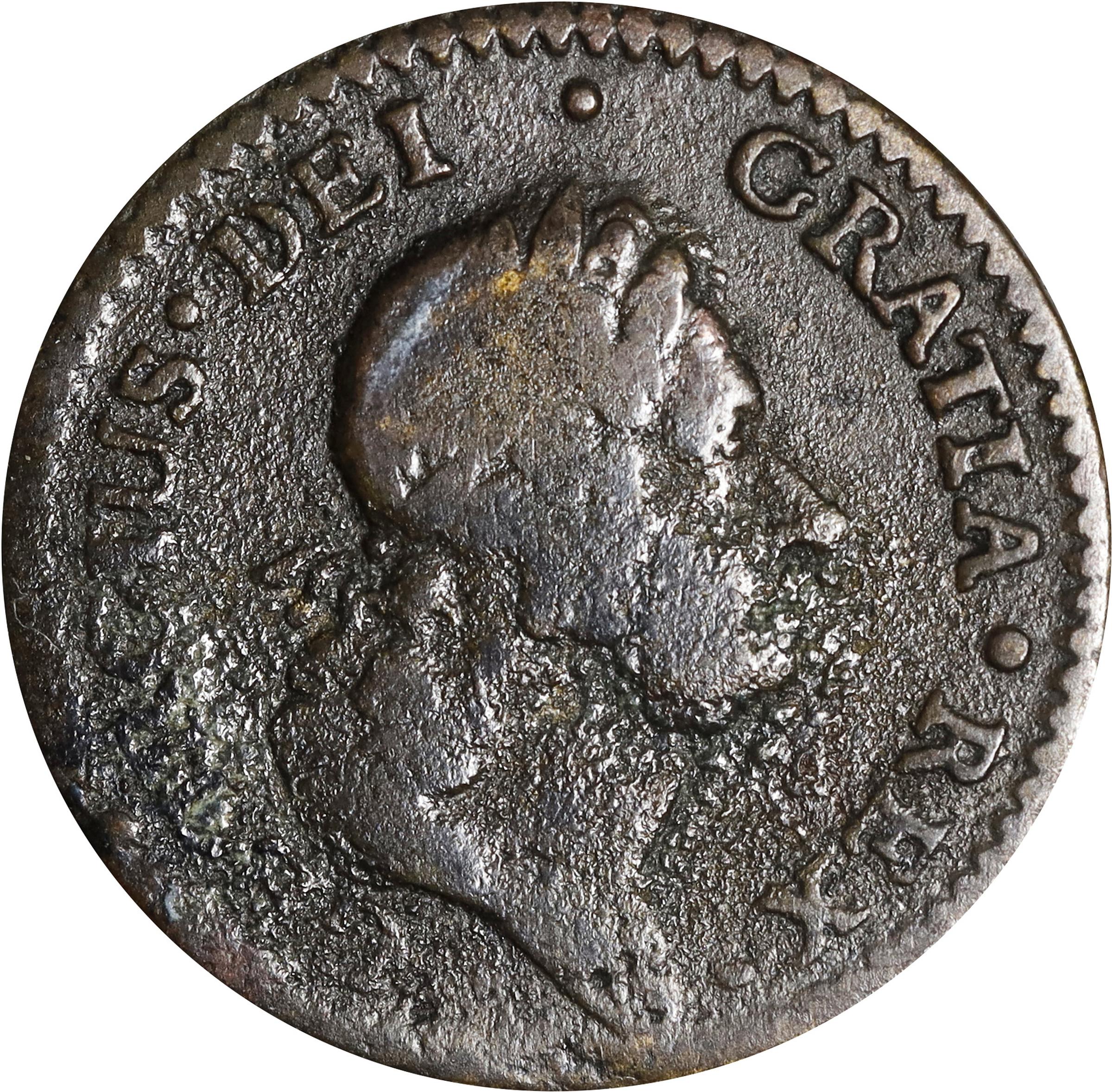 image for: 1722 Rosa Americana Halfpenny. Martin 3.3-C.1, W-1222. Rarity-5. DEI GRATIA REX / UTILE DULCI. Fine, Environmental Damage.