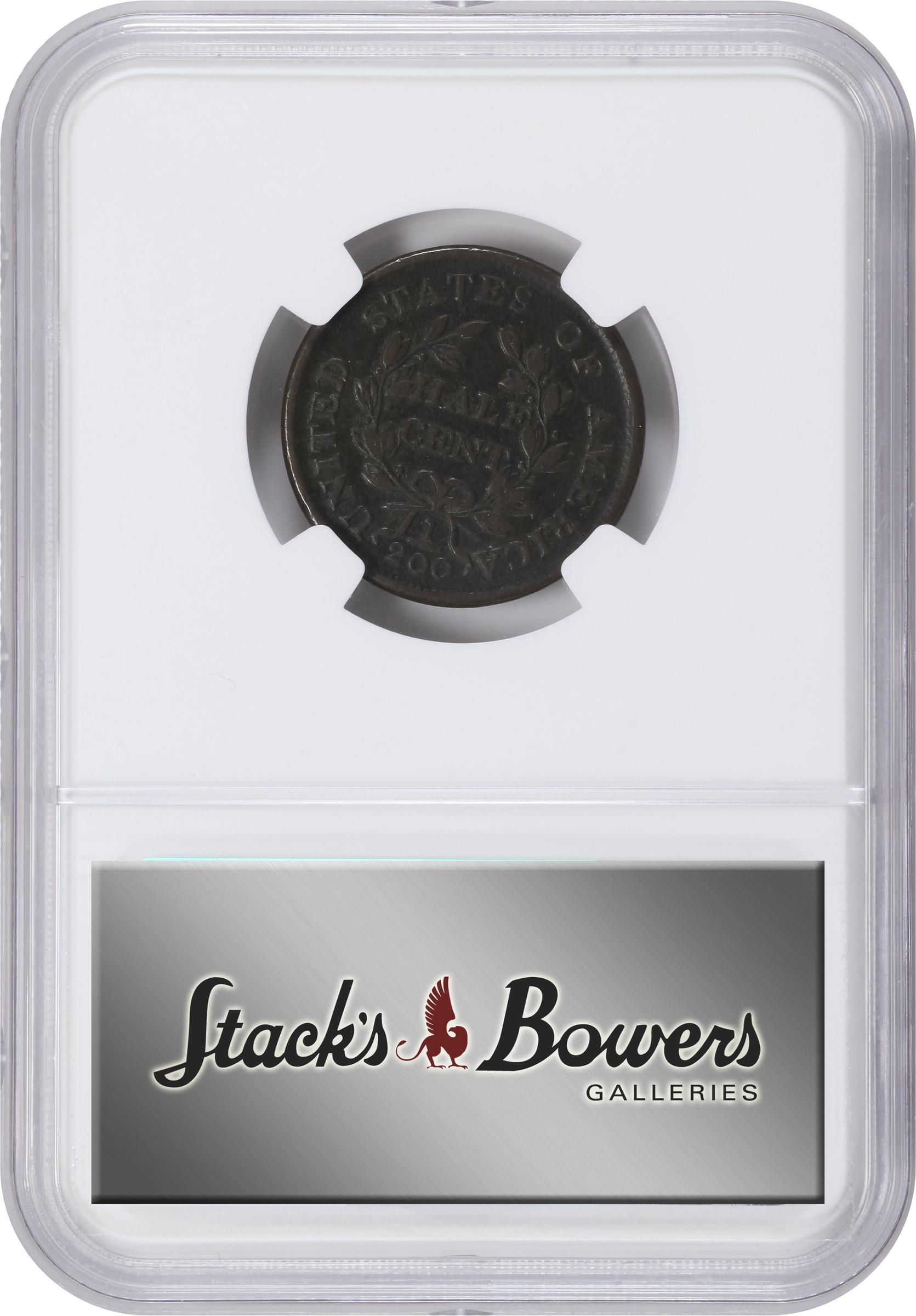 image for: 1804 Draped Bust Half Cent. C-9. Rarity-2. Crosslet 4, Stems to Wreath. VF-30 BN (NGC).