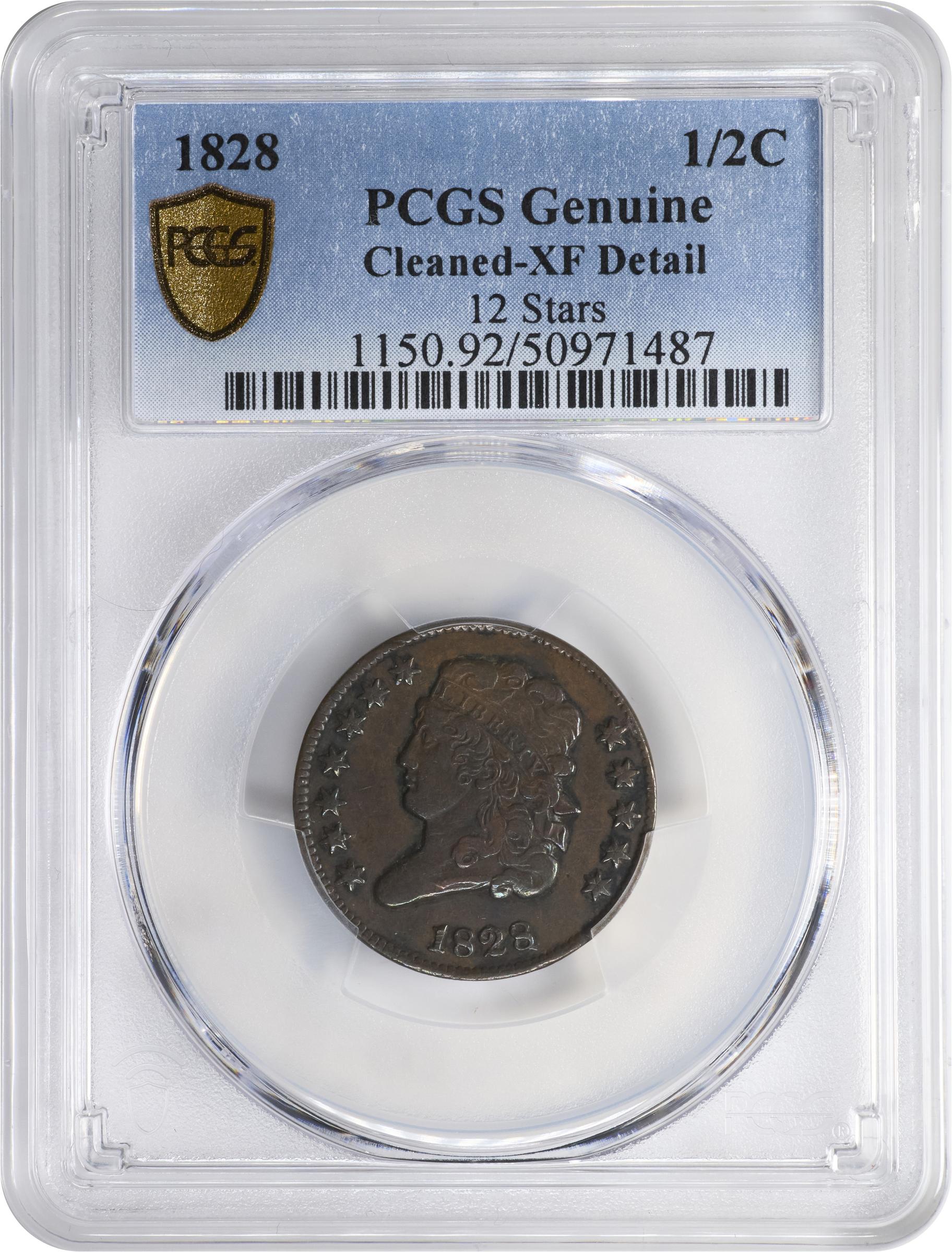 1828 Classic Head Half Penny 12 Stars BN Mint State (MS