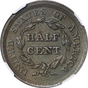 image for: 1853 Braided Hair Half Cent. C-1. Rarity-1. MS-62 BN (NGC).
