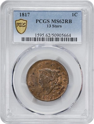 image for: 1817 Matron Head Cent. N-14. Rarity-1. 13 Stars. MS-62 RB (PCGS).