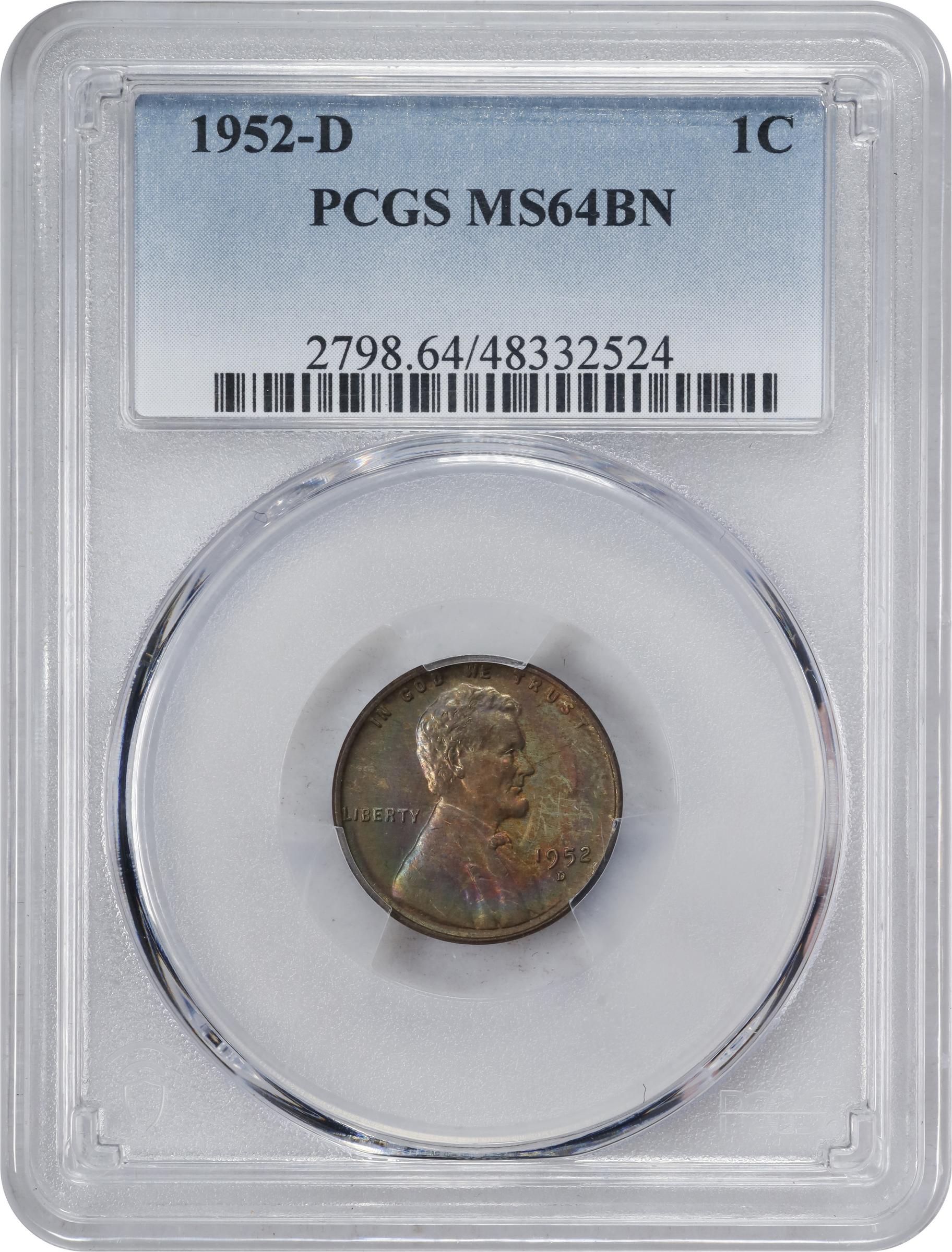 image for: 1952-D Lincoln Cent. MS-64 BN (PCGS).