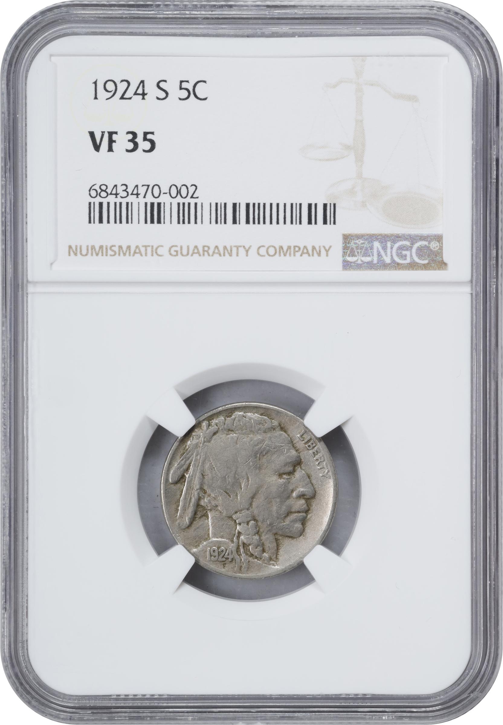1924-S 5c VF35 CAC thumbnail 3