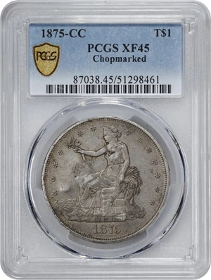 image for: 1875-CC Trade Dollar. Type I/I. Chop Mark. EF-45 (PCGS).