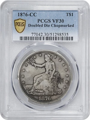 image for: 1876-CC Trade Dollar. Type I/I. Doubled Die Reverse. FS-801. Chop Mark. VF-30 (PCGS).