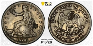 image for: 1876-CC Trade Dollar. Type I/I. Doubled Die Reverse. FS-801. Chop Mark. VF-30 (PCGS).