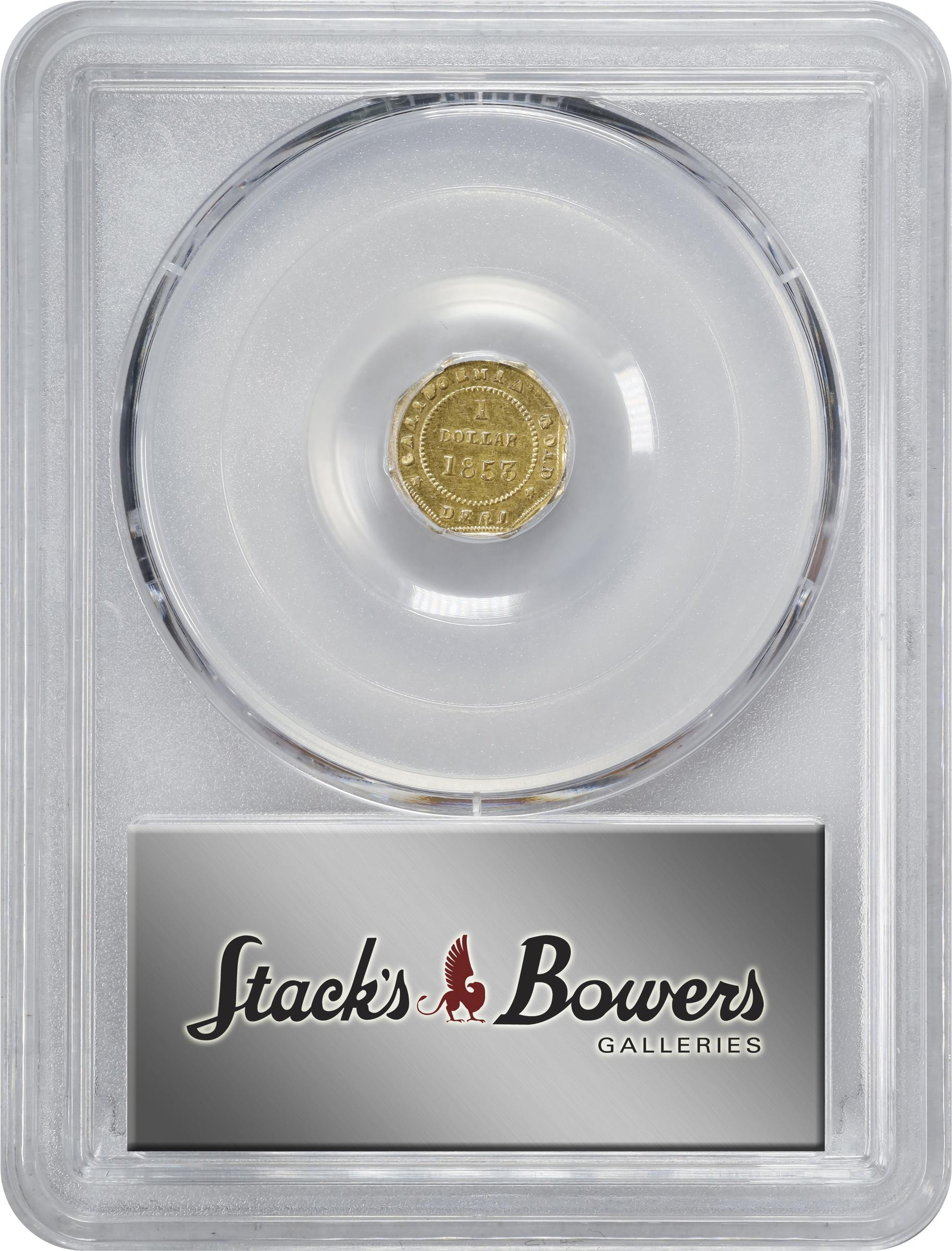 image for: 1853-DERI Octagonal $1. BG-519. Rarity-4-. Liberty Head. AU-58 (PCGS).