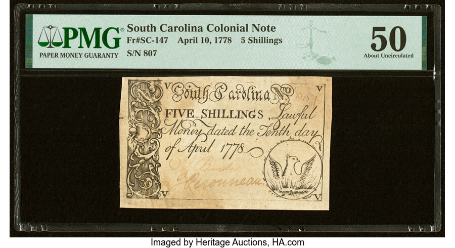 image for: South Carolina April 10, 1778 5s PMG About Uncirculated 50....