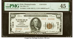 image for: Erie, PA - $100 1929 Ty. 2 The National Bank & Trust Company Ch. # 14219 PMG Choice Extremely Fine 45....
