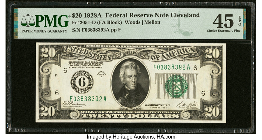 image for: Fr. 2051-F $20 1928A Federal Reserve Note. PMG Choice Extremely Fine 45 EPQ....