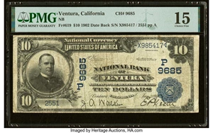 image for: Ventura, CA - $10 1902 Date Back Fr. 619 National Bank of Ventura Ch. # (P)9685 PMG Choice Fine 15....
