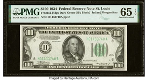 image for: Fr. 2152-H $100 1934 Federal Reserve Note. PMG Gem Uncirculated 65 EPQ....
