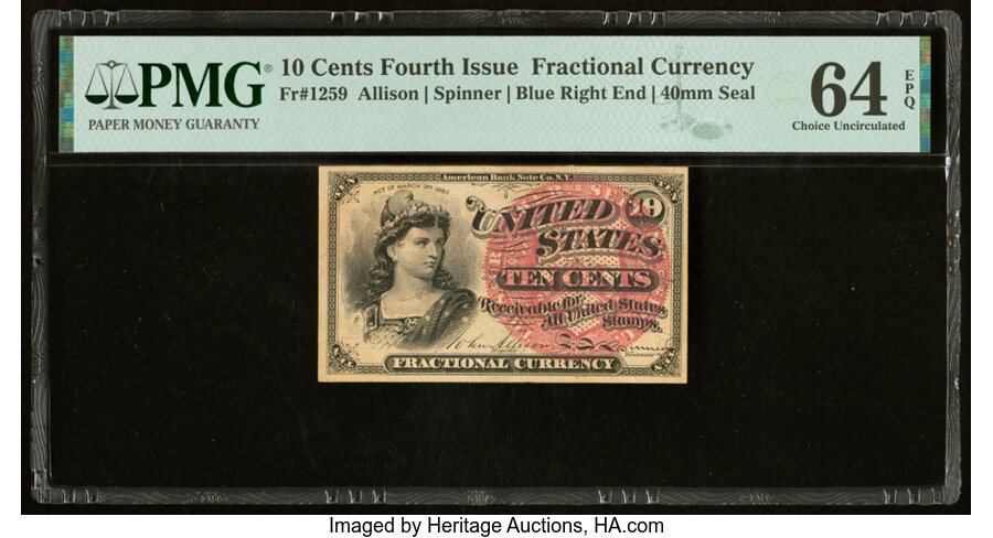 image for: Fr. 1259 10¢ Fourth Issue PMG Choice Uncirculated 64 EPQ....