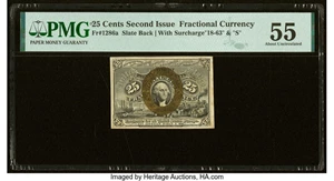 image for: Slate Back Fr. 1286a 25¢ Second Issue PMG About Uncirculated 55....