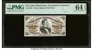image for: Fr. 1291 25¢ Third Issue PMG Choice Uncirculated 64 EPQ....