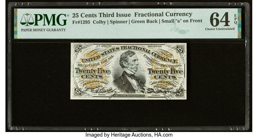 image for: Fr. 1295 25¢ Third Issue PMG Choice Uncirculated 64 EPQ....