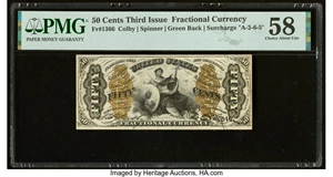 image for: Fr. 1366 50¢ Third Issue Justice PMG Choice About Unc 58....