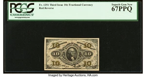 image for: Fr. 1251 10¢ Third Issue PCGS Superb Gem New 67PPQ....