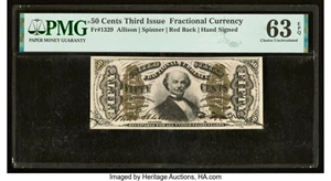 image for: Fr. 1329 50¢ Third Issue Spinner PMG Choice Uncirculated 63 EPQ....