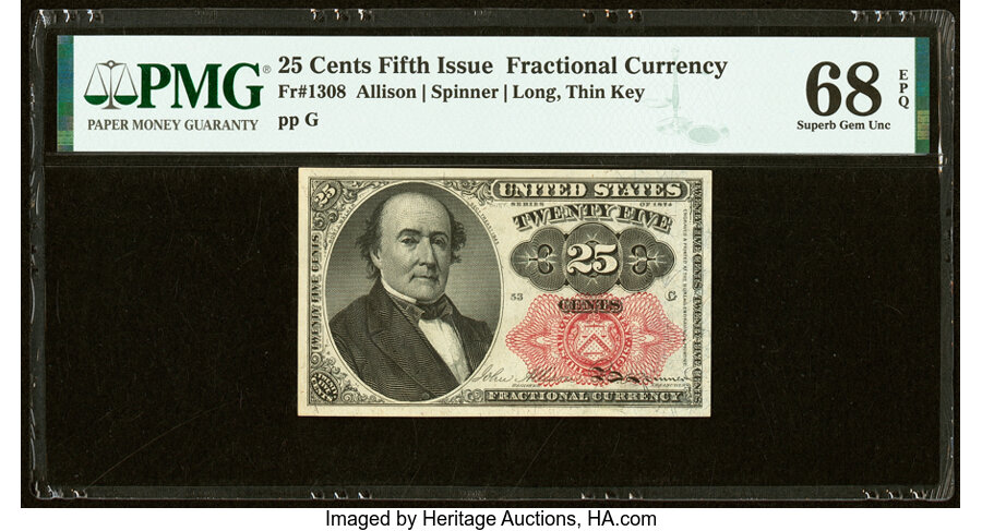 image for: Fr. 1308 25¢ Fifth Issue PMG Superb Gem Unc 68 EPQ....