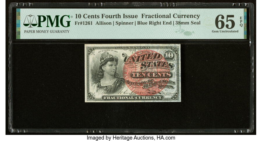 image for: Fr. 1261 10¢ Fourth Issue PMG Gem Uncirculated 65 EPQ....