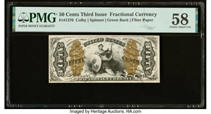 image for: Fr. 1370 50¢ Third Issue Justice PMG Choice About Unc 58....