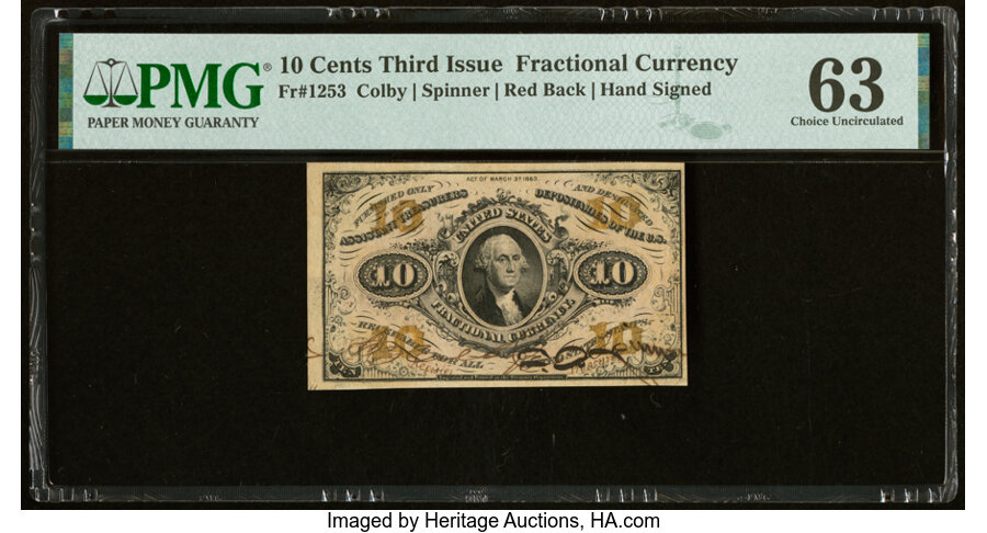 image for: Fr. 1253 10¢ Third Issue PMG Choice Uncirculated 63....