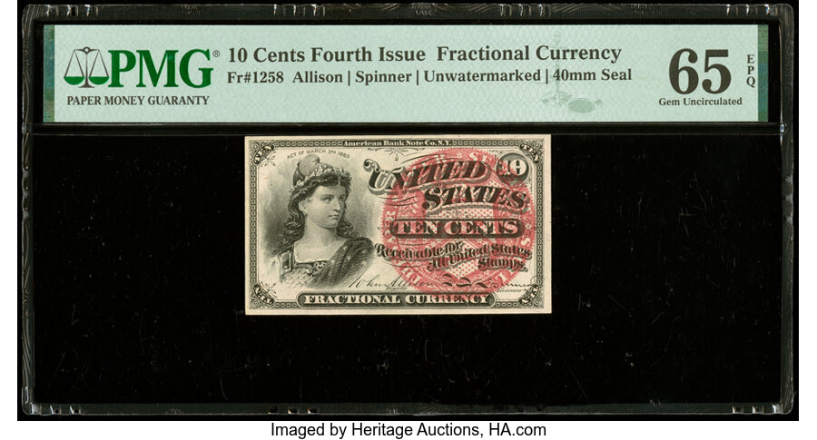 image for: Fr. 1258 10¢ Fourth Issue PMG Gem Uncirculated 65 EPQ....