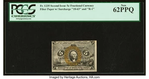 image for: Fr. 1235 5¢ Second Issue PCGS New 62PPQ....