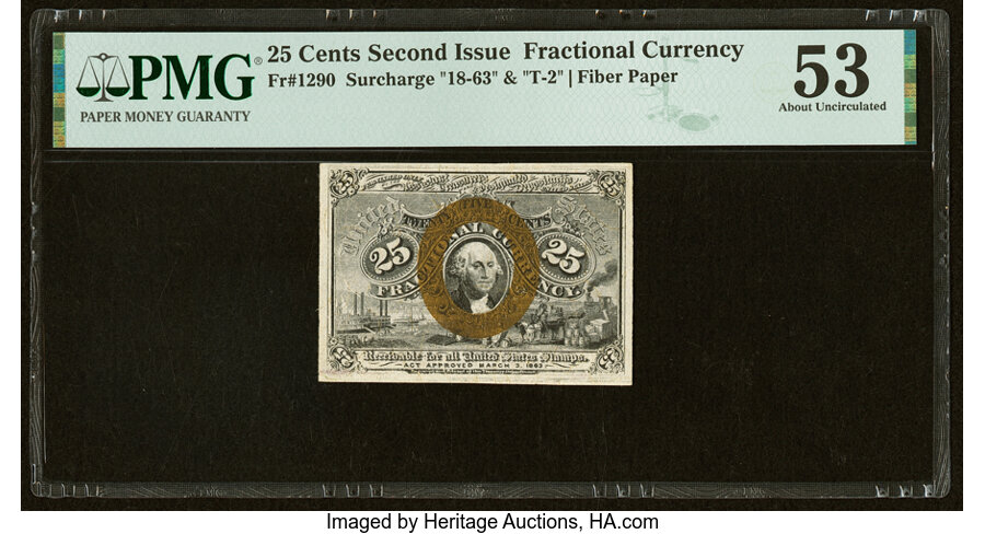 image for: Fr. 1290 25¢ Second Issue PMG About Uncirculated 53....