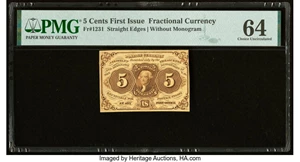 image for: Fr. 1231 5¢ First Issue PMG Choice Uncirculated 64....