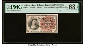 image for: Fr. 1257 10¢ Fourth Issue PMG Choice Uncirculated 63 EPQ....