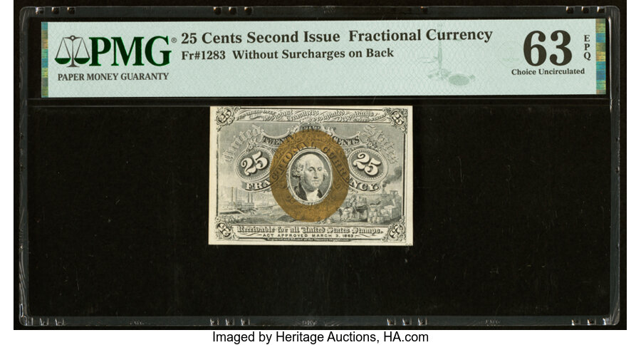 image for: Fr. 1283 25¢ Second Issue PMG Choice Uncirculated 63 EPQ....