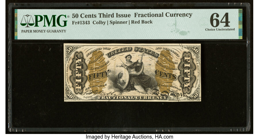 image for: Fr. 1343 50¢ Third Issue Justice PMG Choice Uncirculated 64....