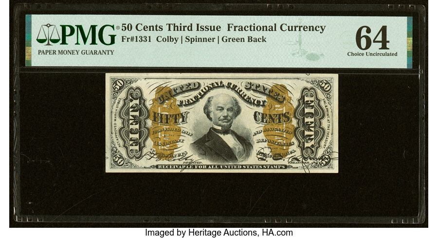 image for: Fr. 1331 50¢ Third Issue Spinner PMG Choice Uncirculated 64....