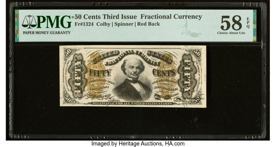 image for: Fr. 1324 50¢ Third Issue Spinner PMG Choice About Unc 58 EPQ....