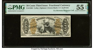 image for: Fr. 1365 50¢ Third Issue Justice PMG About Uncirculated 55 EPQ....