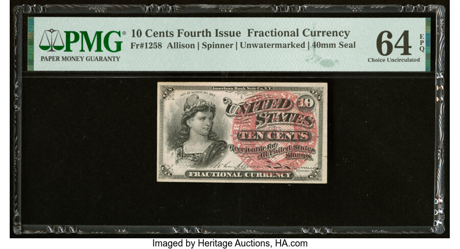 image for: Fr. 1258 10¢ Fourth Issue PMG Choice Uncirculated 64 EPQ....