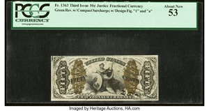 image for: Fr. 1363 50¢ Third Issue Justice PCGS About New 53....