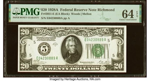 image for: Fr. 2051-E $20 1928A Federal Reserve Note. PMG Choice Uncirculated 64 EPQ....