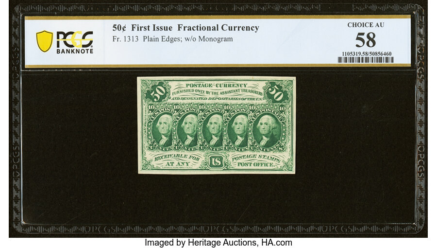 image for: Fr. 1313 50¢ First Issue PCGS Banknote Choice AU 58....