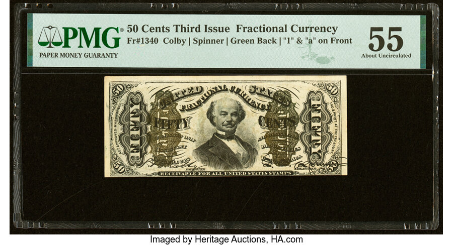 image for: Fr. 1340 50¢ Third Issue Spinner Type II PMG About Uncirculated 55....