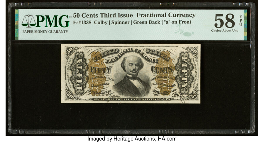 image for: Fr. 1338 50¢ Third Issue Spinner PMG Choice About Unc 58 EPQ....