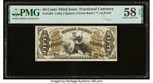 image for: Fr. 1364 50¢ Third Issue Justice PMG Choice About Unc 58 EPQ....