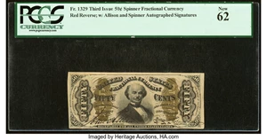 image for: Fr. 1329 50¢ Third Issue Spinner PCGS New 62....
