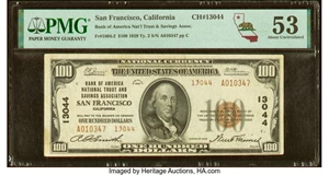 image for: San Francisco, CA - $100 1929 Ty. 2 Bank of America National Trust & Savings Assoc Ch. # 13044 PMG About Uncirculated 53....