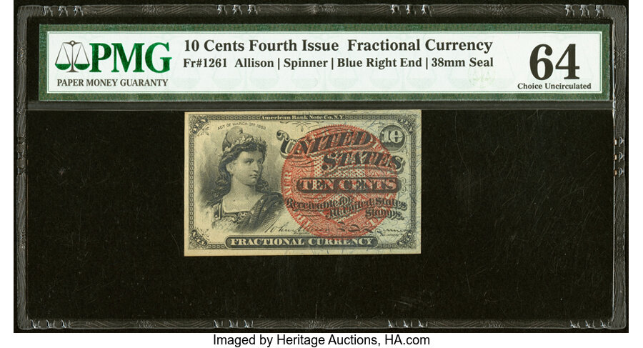 image for: Fr. 1261 10¢ Fourth Issue PMG Choice Uncirculated 64....