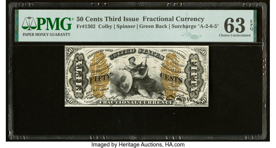 image for: Fr. 1362 50¢ Third Issue Justice PMG Choice Uncirculated 63 EPQ....