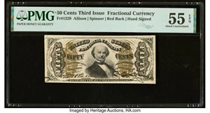 image for: Fr. 1329 50¢ Third Issue Spinner PMG About Uncirculated 55 EPQ....