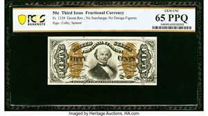 image for: Fr. 1339 50¢ Third Issue Spinner Type II PCGS Gem Unc 65 PPQ....